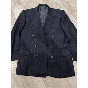 Ermenegildo Zegna Suit Jacket Mens 42S Navy Pinstripe Dbl Breast Cashmere Wool